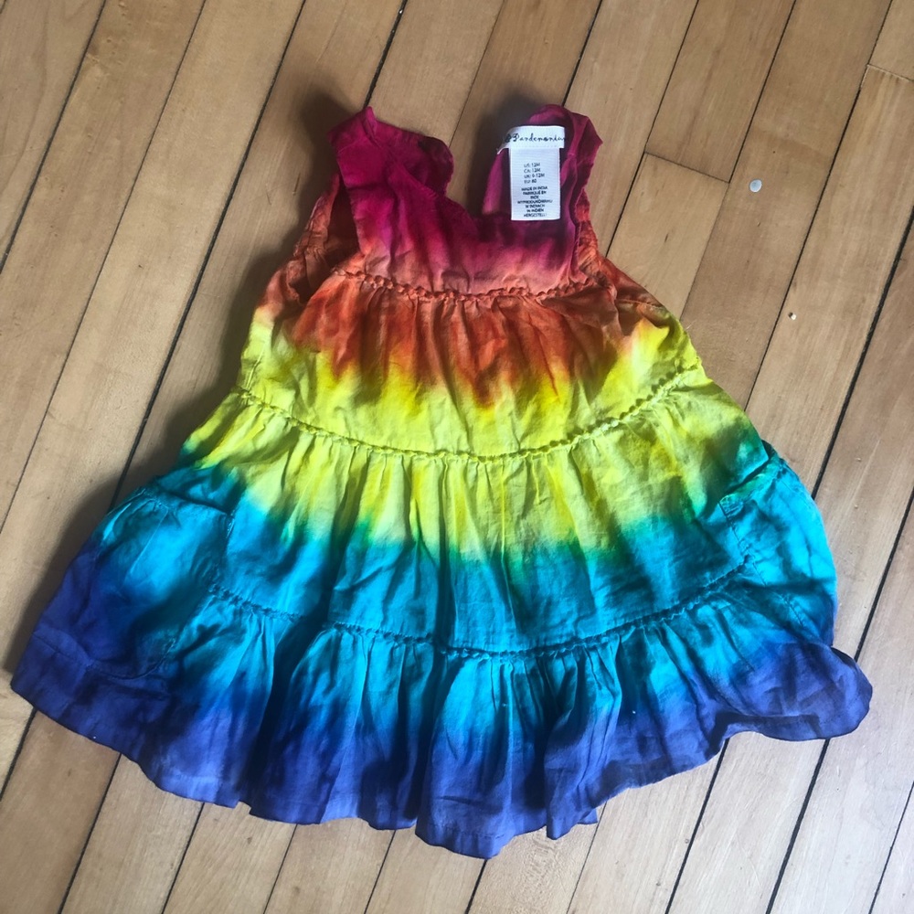 Pandemonium toddler dress in rainbow tie-dye